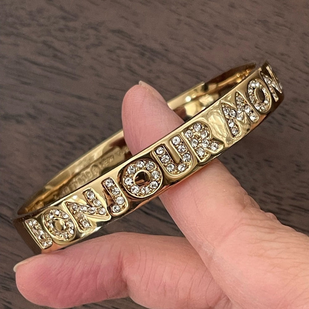 Kate Spade Bonjour Monsieur pave set diamanté gold tone bangle bracelet - Picture 6 of 8